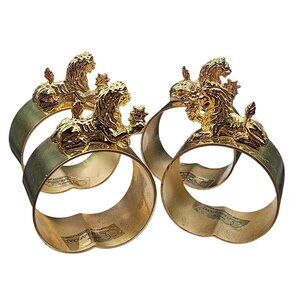 Set Of 4 Vintage Gold-Plated Brass Napkin Rings with Regal Foo Lion Design Dept